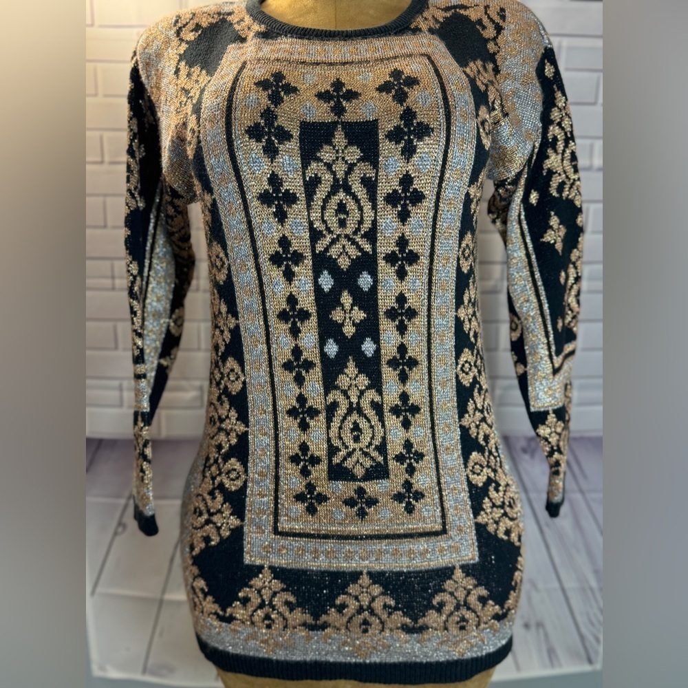 Vintage COMPAGNIE INTERNATIONALE EXPRESS Tunic Sweater, Metallic, S French​​
